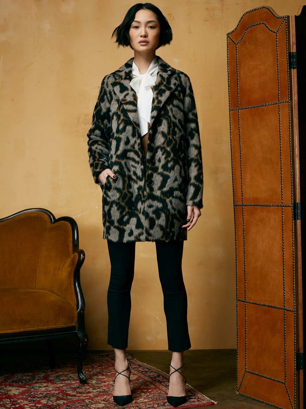Veronica Beard Camille Leopard Jacquard Cocoon Coat 6 Alpaca Wool Blend Fall